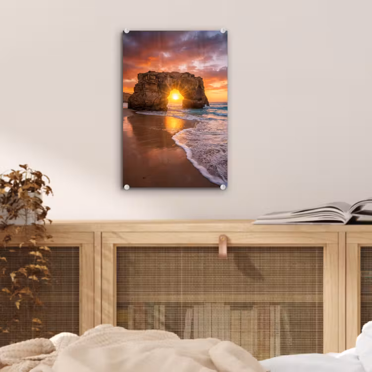 Glas schilderij - Kust - Rots - Zonsondergang - Zee - Natuur — 5