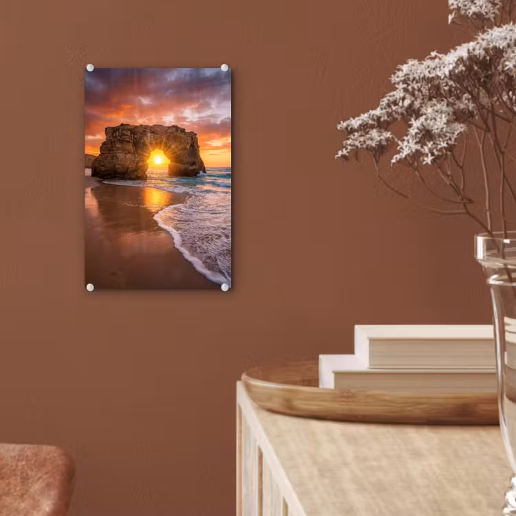 Glas schilderij - Kust - Rots - Zonsondergang - Zee - Natuur — 6