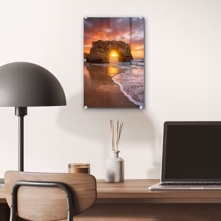 Glas schilderij - Kust - Rots - Zonsondergang - Zee - Natuur — 7