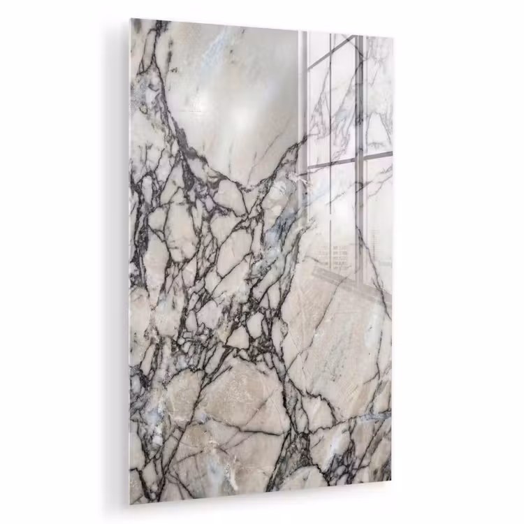 Glas schilderij - Marmer - Aderen - Patroon - Wit - Grijs — 1