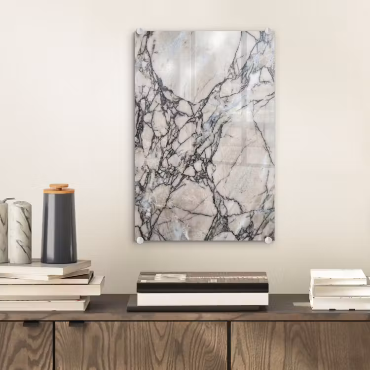 Glas schilderij - Marmer - Aderen - Patroon - Wit - Grijs — 2