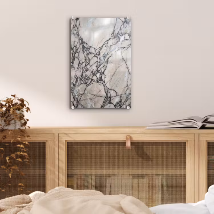 Glas schilderij - Marmer - Aderen - Patroon - Wit - Grijs — 5