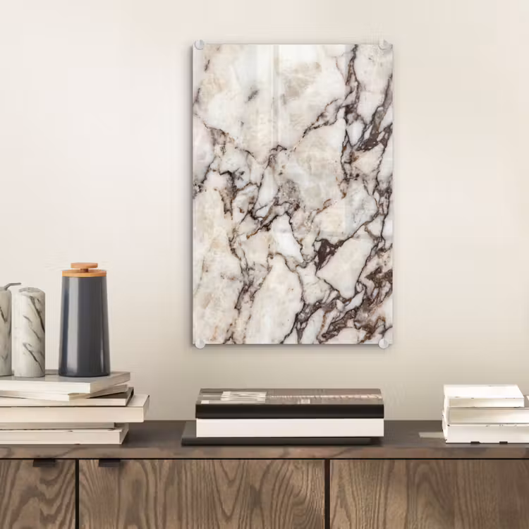 Glas schilderij - Marmer - Textuur - Abstract - Wit - Bruin — 2