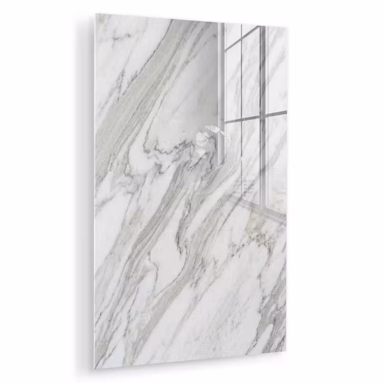 Glas schilderij - Marmer - Wit - Grijs - Structuur - Modern — 1
