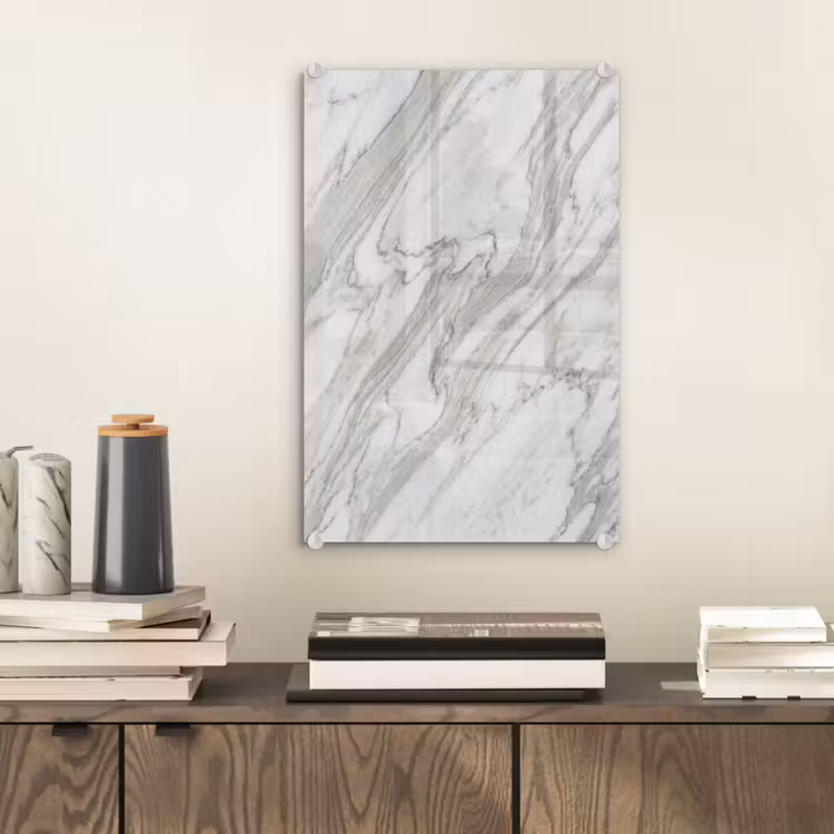 Glas schilderij - Marmer - Wit - Grijs - Structuur - Modern — 2