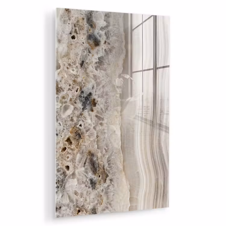 Glas schilderij - Steen - Textuur - Abstract - Beige - Wit — 1