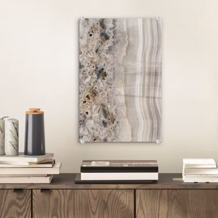 Glas schilderij - Steen - Textuur - Abstract - Beige - Wit — 2