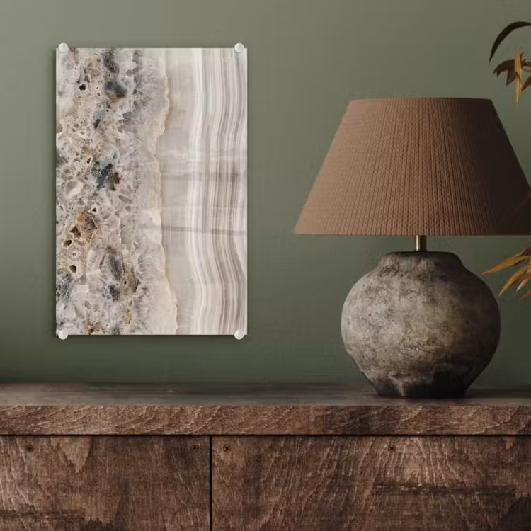 Glas schilderij - Steen - Textuur - Abstract - Beige - Wit — 4