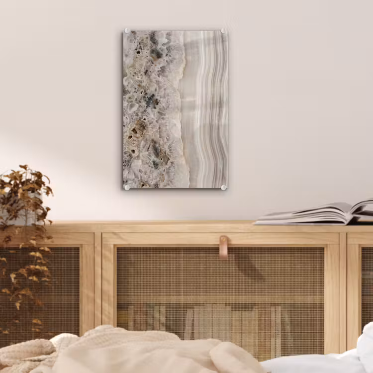 Glas schilderij - Steen - Textuur - Abstract - Beige - Wit — 5