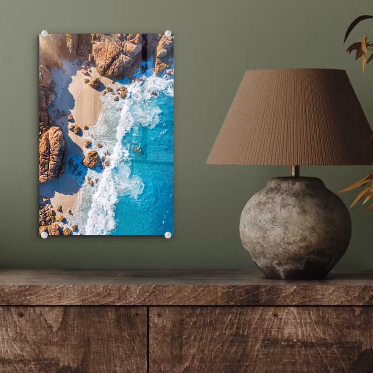 Glas schilderij - Strand - Zee - Rotsen - Natuur - Blauw — 4