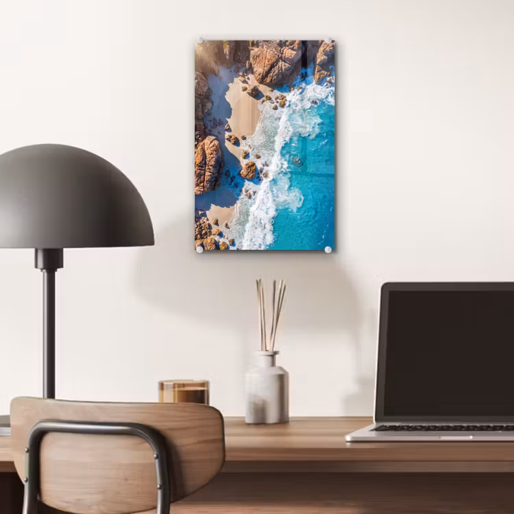 Glas schilderij - Strand - Zee - Rotsen - Natuur - Blauw — 7