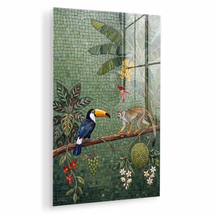 Glas schilderij - Vogel - Dier - Jungle - Mozaïek - Natuur — 1