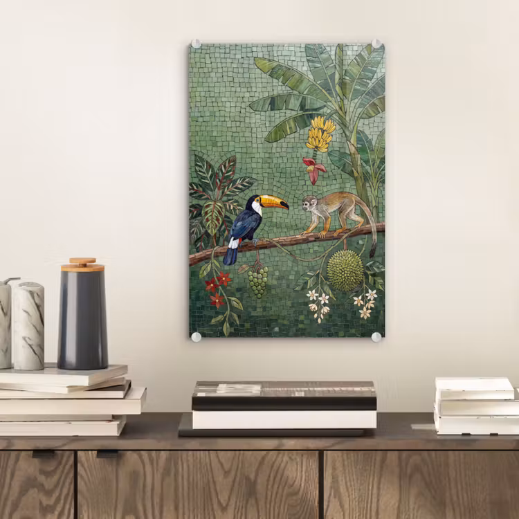 Glas schilderij - Vogel - Dier - Jungle - Mozaïek - Natuur — 2