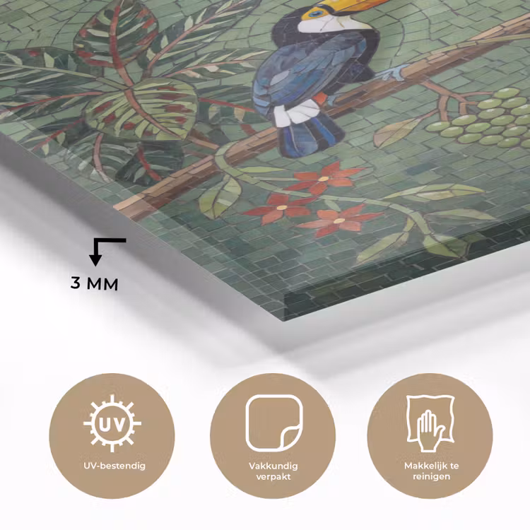 Glas schilderij - Vogel - Dier - Jungle - Mozaïek - Natuur — 3
