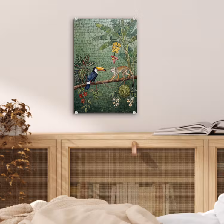 Glas schilderij - Vogel - Dier - Jungle - Mozaïek - Natuur — 5