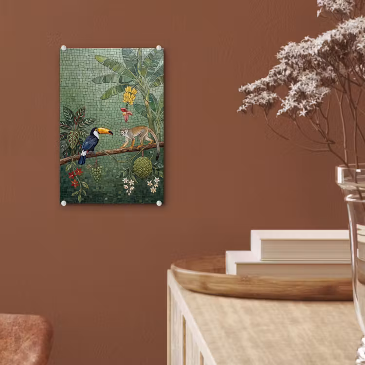 Glas schilderij - Vogel - Dier - Jungle - Mozaïek - Natuur — 6