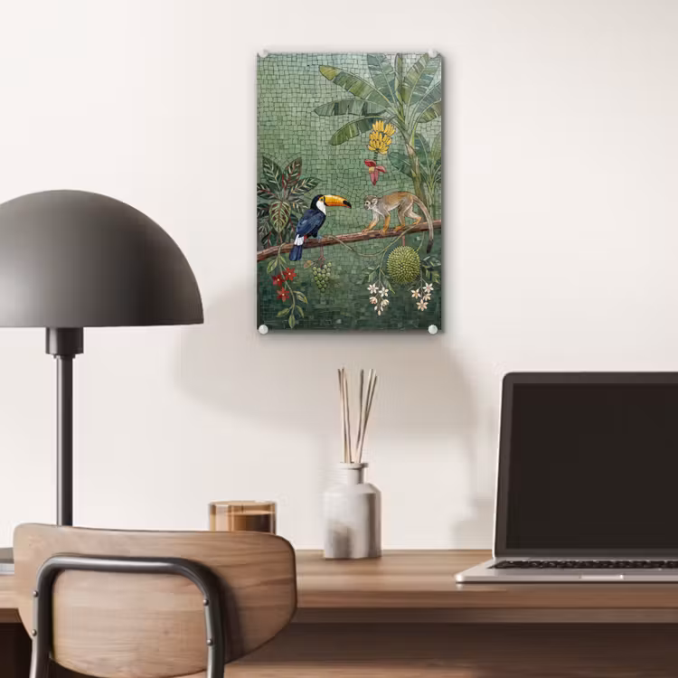 Glas schilderij - Vogel - Dier - Jungle - Mozaïek - Natuur — 7