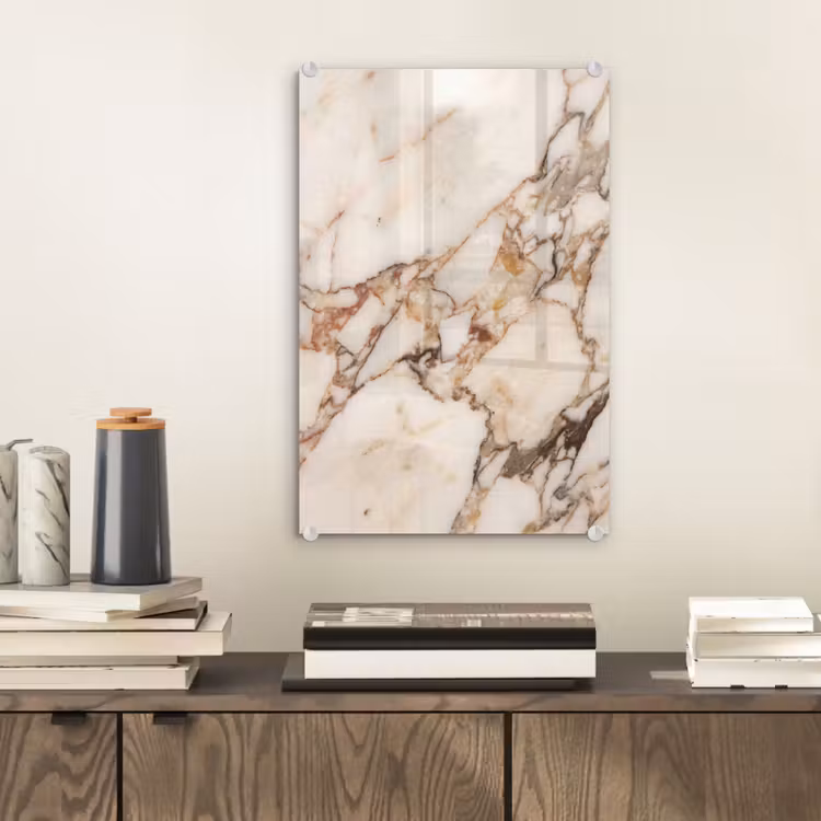 Glas schilderij - Textuur - Gesteente - Aderen - Abstract - Wit — 2