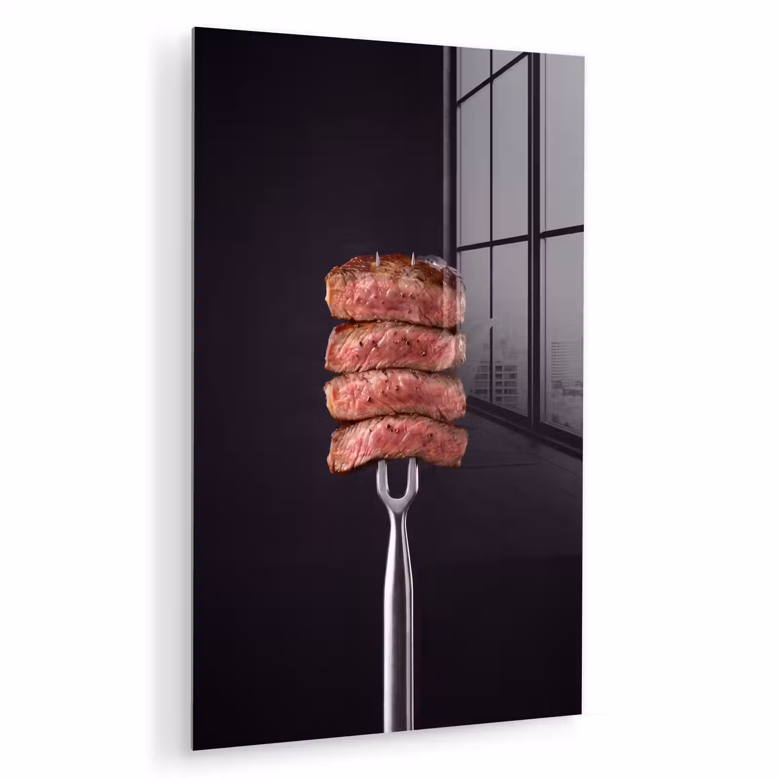 Glas schilderij - Eten - Rosé - Vork — 1