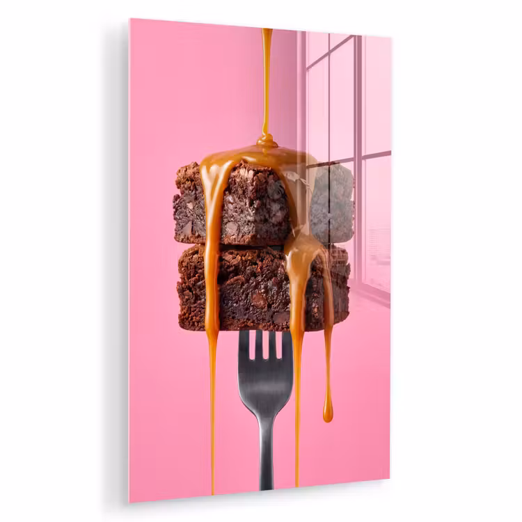 Glas schilderij - Brownie - Karamel - Eten — 1
