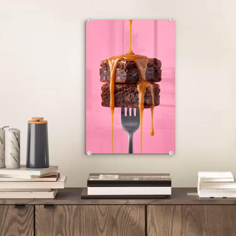 Glas schilderij - Brownie - Karamel - Eten — 2