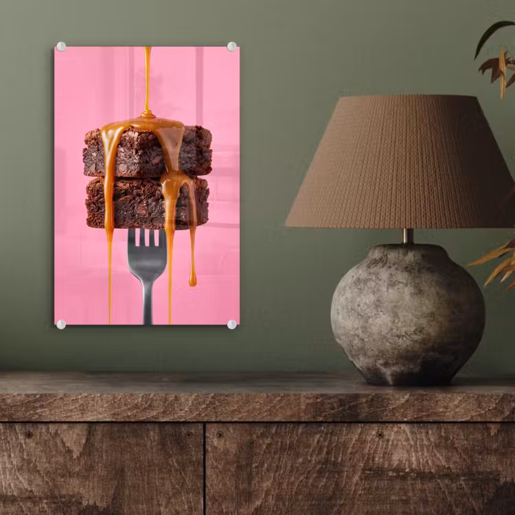 Glas schilderij - Brownie - Karamel - Eten — 4