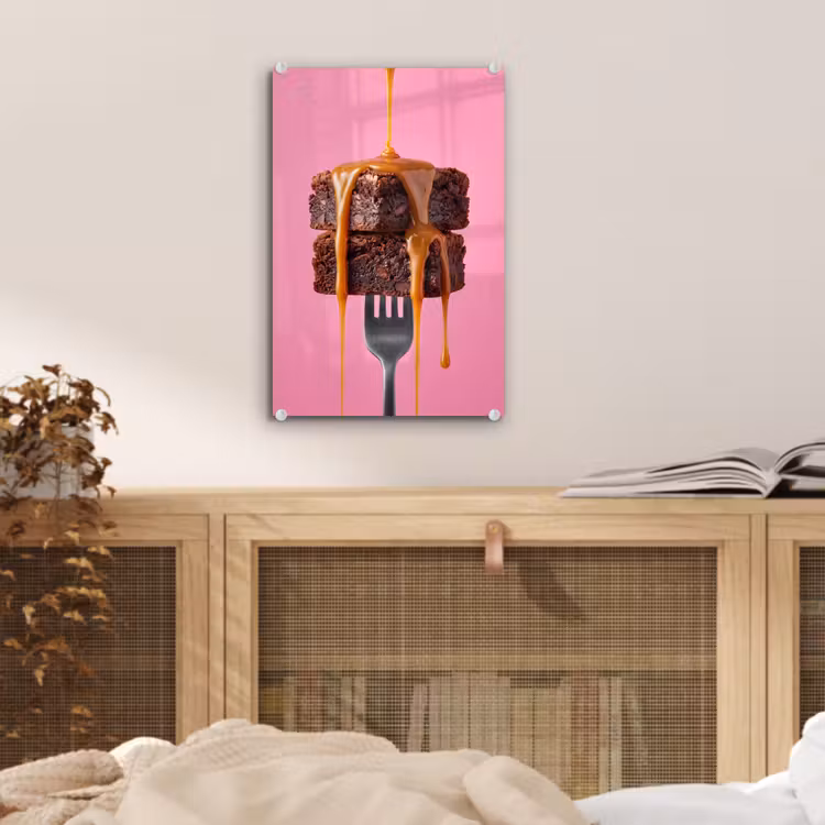 Glas schilderij - Brownie - Karamel - Eten — 5