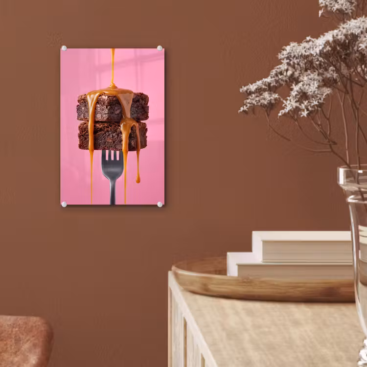 Glas schilderij - Brownie - Karamel - Eten — 6