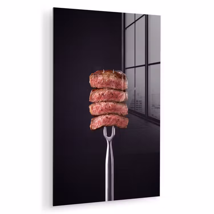 Glas schilderij - Eten - Rosé - Vork — 1