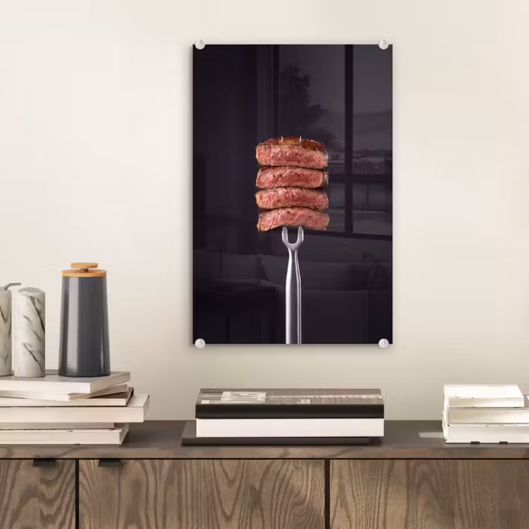 Glas schilderij - Eten - Rosé - Vork — 2
