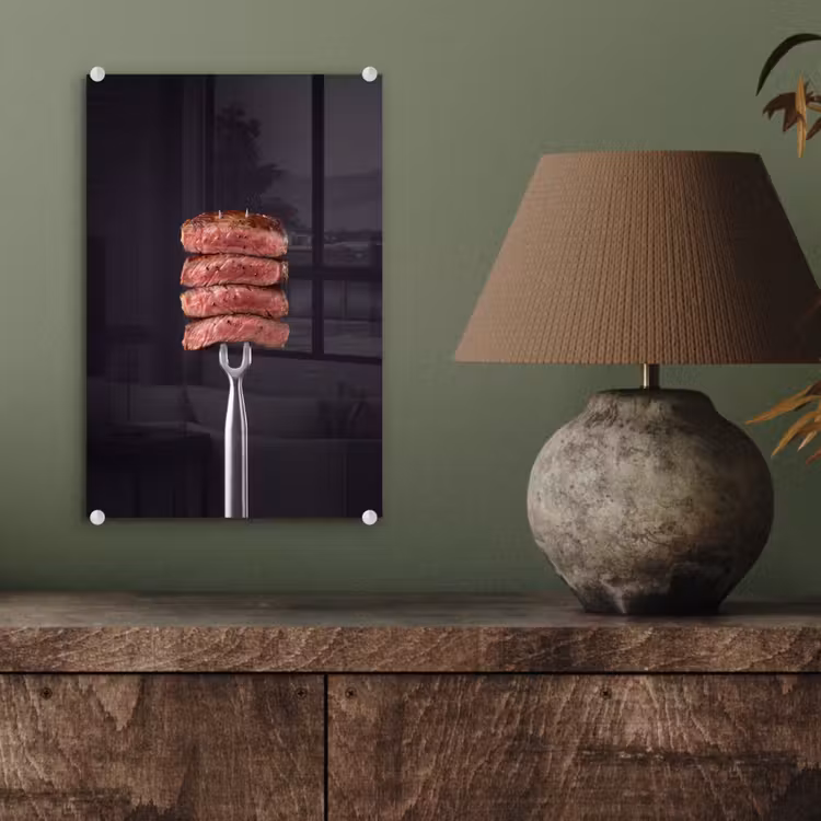 Glas schilderij - Eten - Rosé - Vork — 4