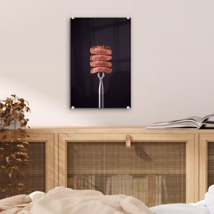 Glas schilderij - Eten - Rosé - Vork — 5