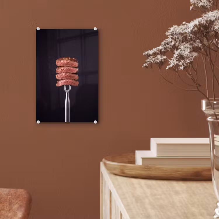 Glas schilderij - Eten - Rosé - Vork — 6