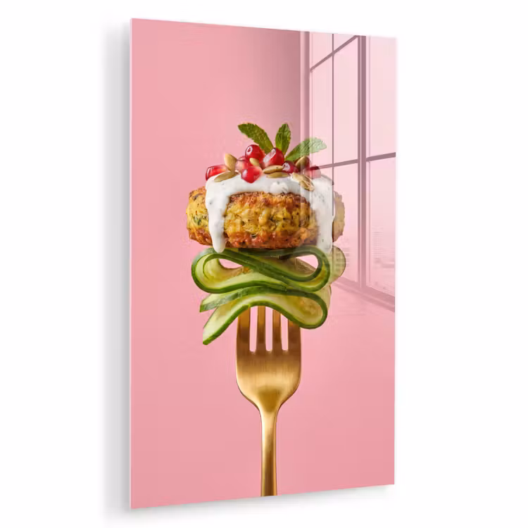 Glas schilderij - Eten - Vork - Roze — 1