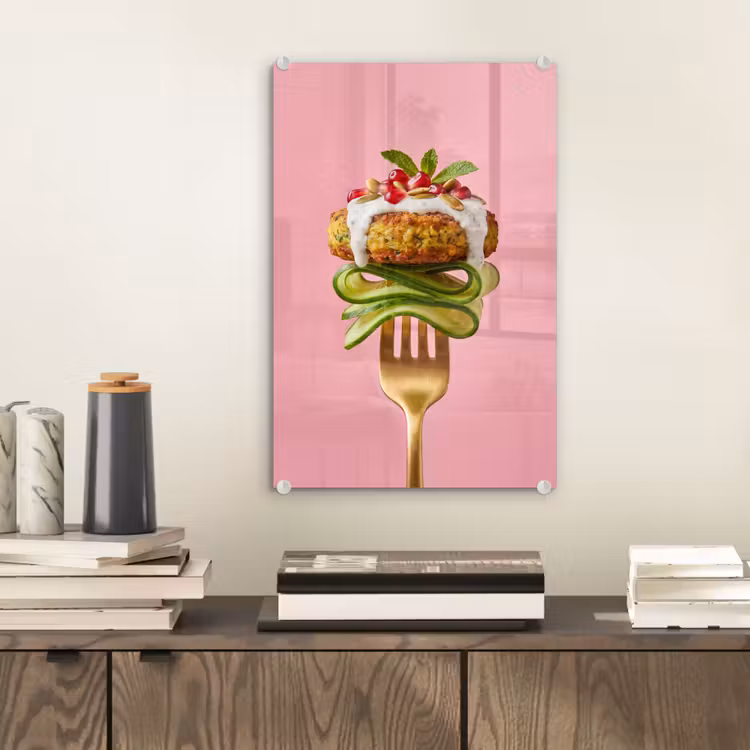 Glas schilderij - Eten - Vork - Roze — 2