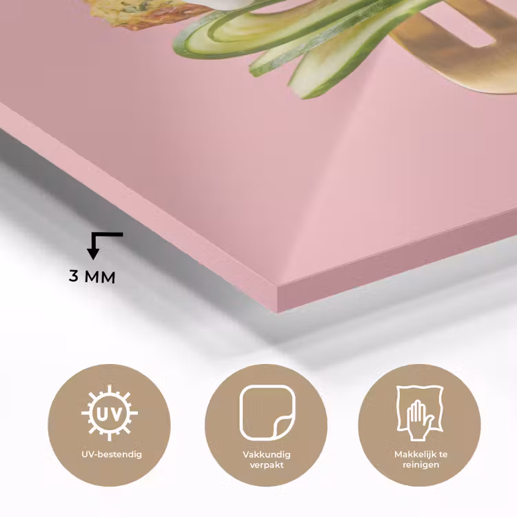 Glas schilderij - Eten - Vork - Roze — 3