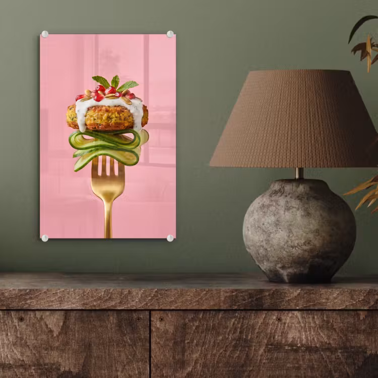 Glas schilderij - Eten - Vork - Roze — 4