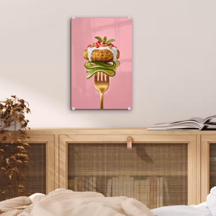 Glas schilderij - Eten - Vork - Roze — 5