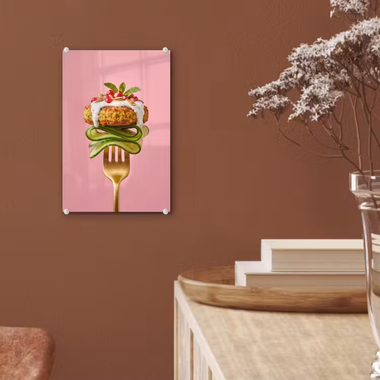 Glas schilderij - Eten - Vork - Roze — 6