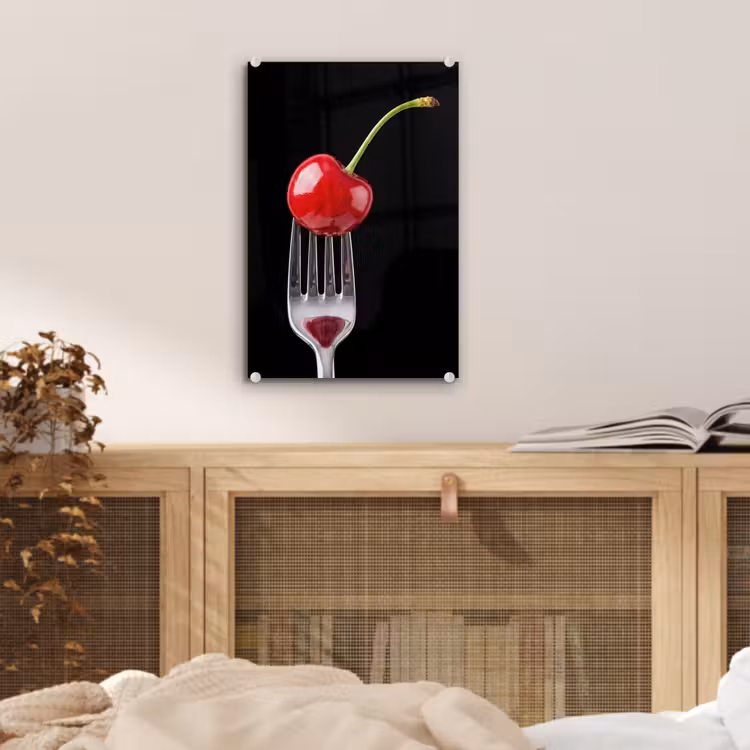 Glas schilderij - Rode kers - Vork — 5