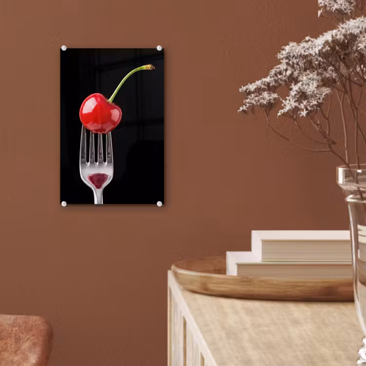 Glas schilderij - Rode kers - Vork — 6