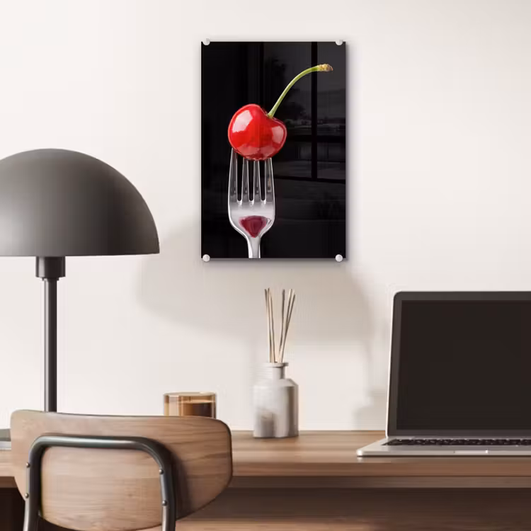 Glas schilderij - Rode kers - Vork — 7