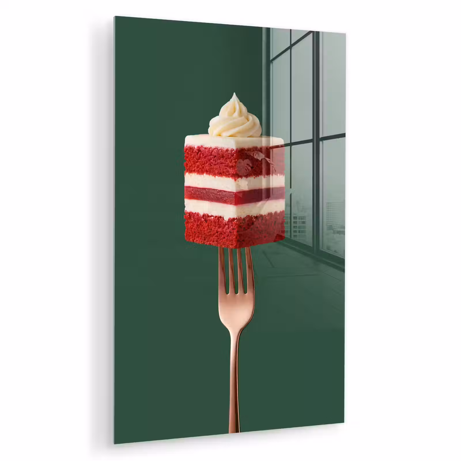 Glas schilderij - Cake - Vork - Rood — 1