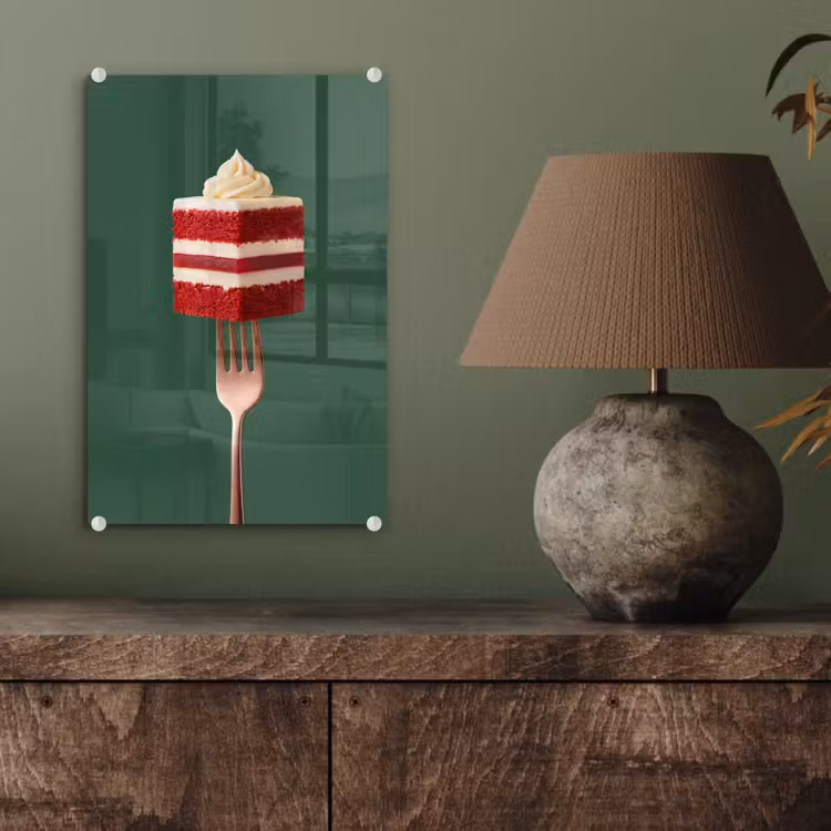 Glas schilderij - Cake - Vork - Rood — 4