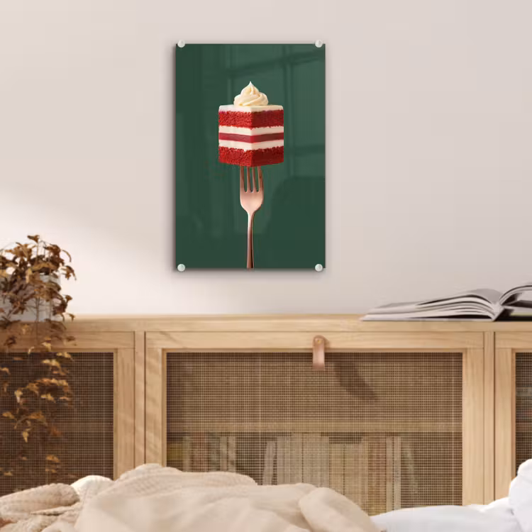 Glas schilderij - Cake - Vork - Rood — 5