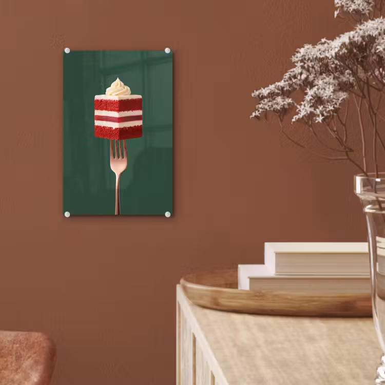 Glas schilderij - Cake - Vork - Rood — 6