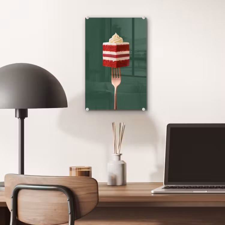 Glas schilderij - Cake - Vork - Rood — 7
