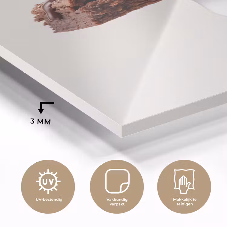 Glas schilderij - Vork - brownie - aardbei — 3