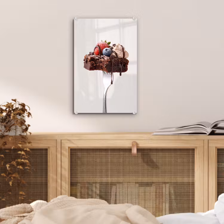 Glas schilderij - Vork - brownie - aardbei — 5