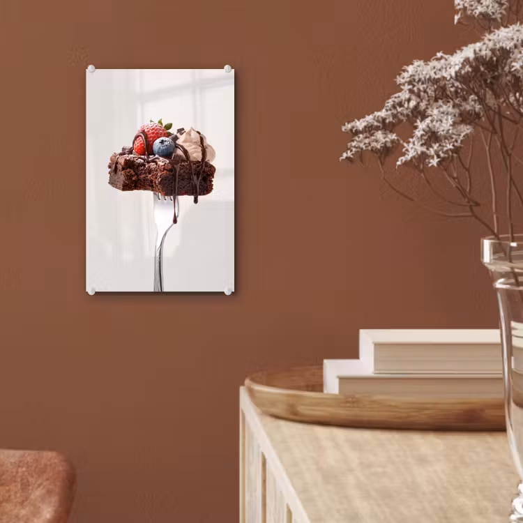 Glas schilderij - Vork - brownie - aardbei — 6